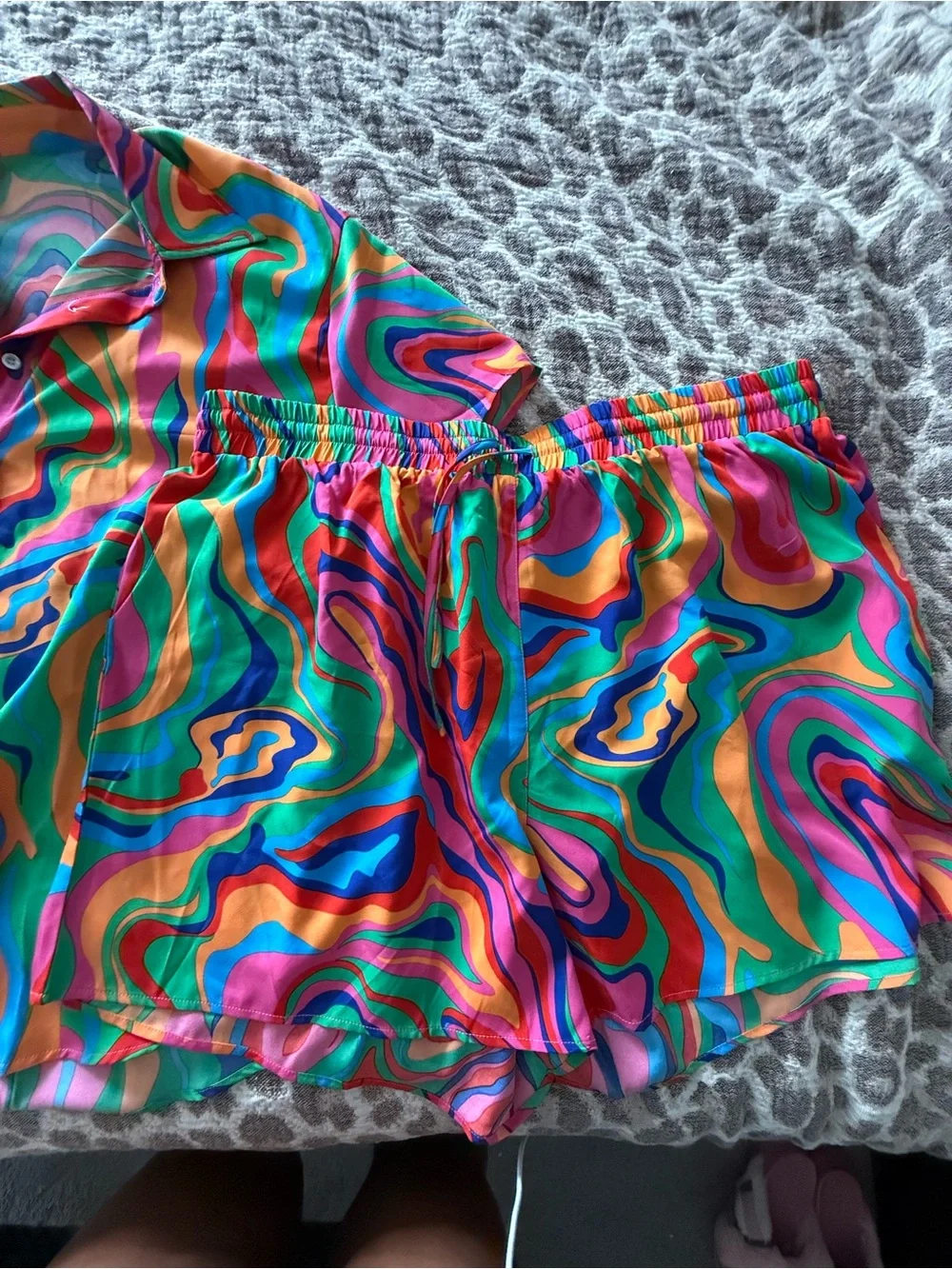 Amazon Multicolor Swirl Pajama Set - Pink, Green, Blue, Orange, Yellow